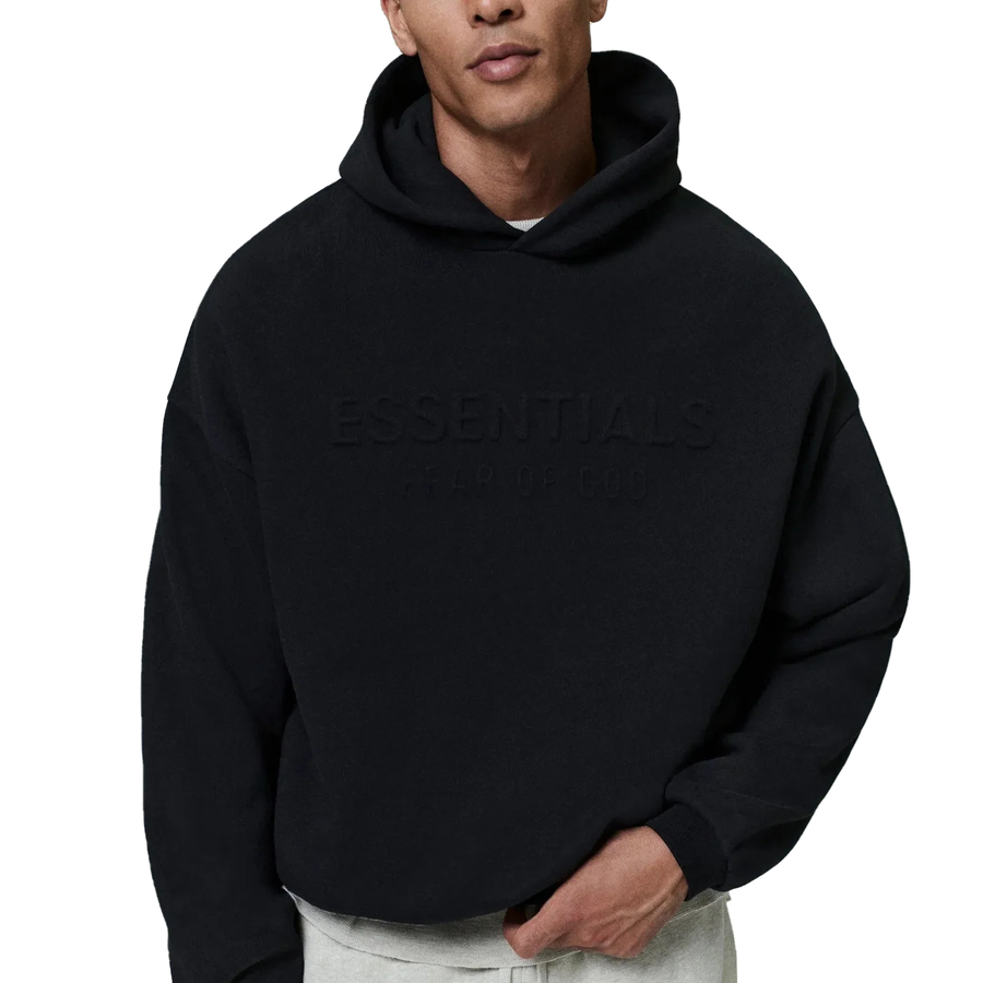 Embossed Vintage Black SS25 Hoodie